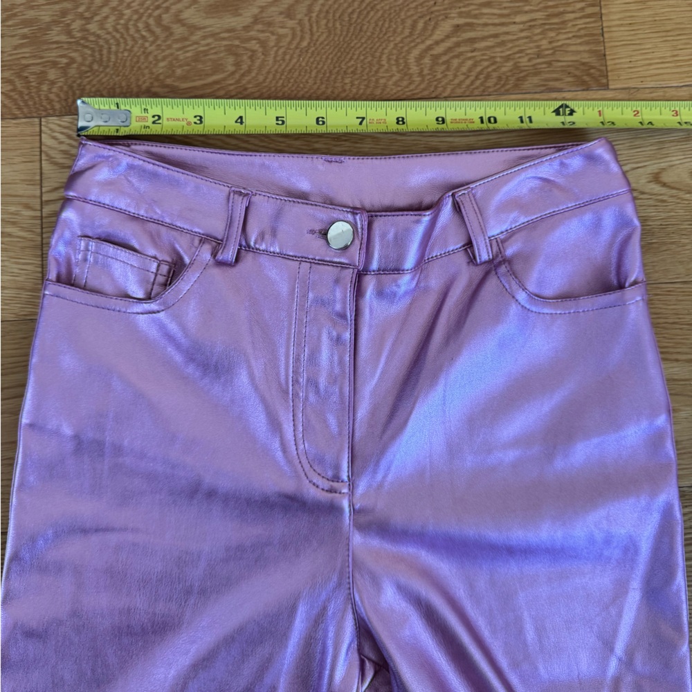 Rachel Zoe Light Pink Faux Leather Metallic Straight Leg Pants - Picture 4 of 10